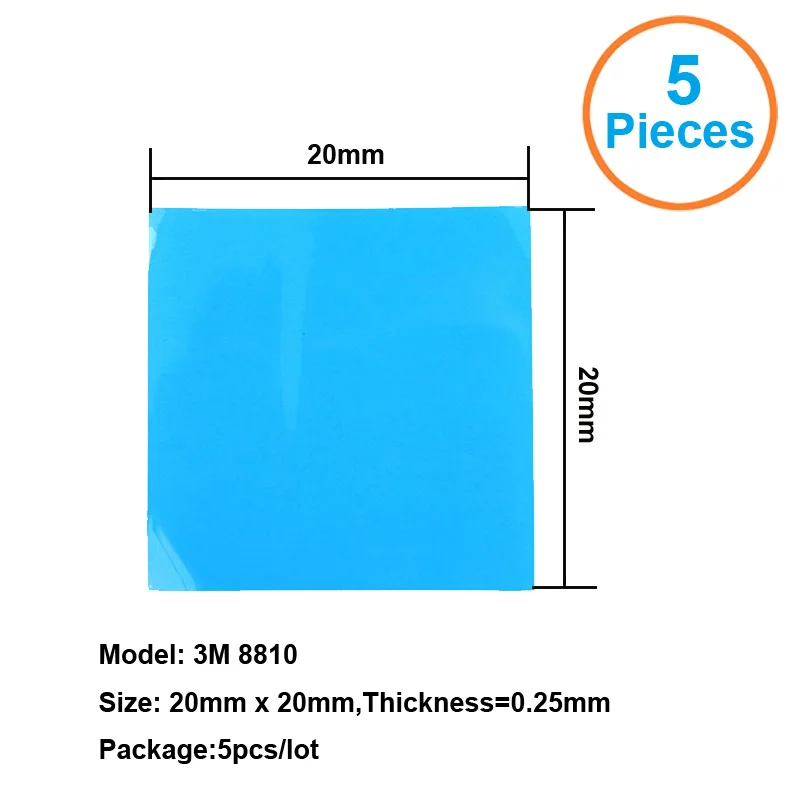 5pcs/lot Premium 3M 8810 20x20x0.25mm Thermally Conductive Adhesive Transfer Tapes pad double sided heat sink heatsink radiator
5pcs/lot Premium 3M 8810 20x20x0.25mm Thermally Conductive Adhesive Transfer Tapes pad double sided heat sink heatsink radiator