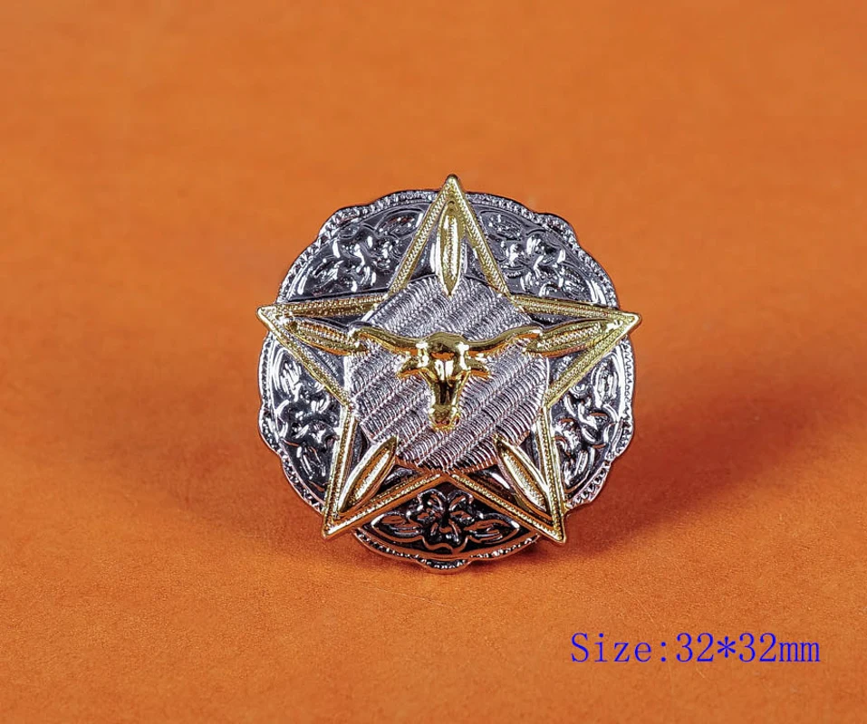 6pc 1-1/4" Western Cowboy Cowgirl Tack Texas Gold Silver Rangers Ranger Silver Star Longhorn Conchos For Leather craft Belt
6pc 1-1/4" Western Cowboy Cowgirl Tack Texas Gold Silver Rangers Ranger Silver Star Longhorn Conchos For Leather craft Belt