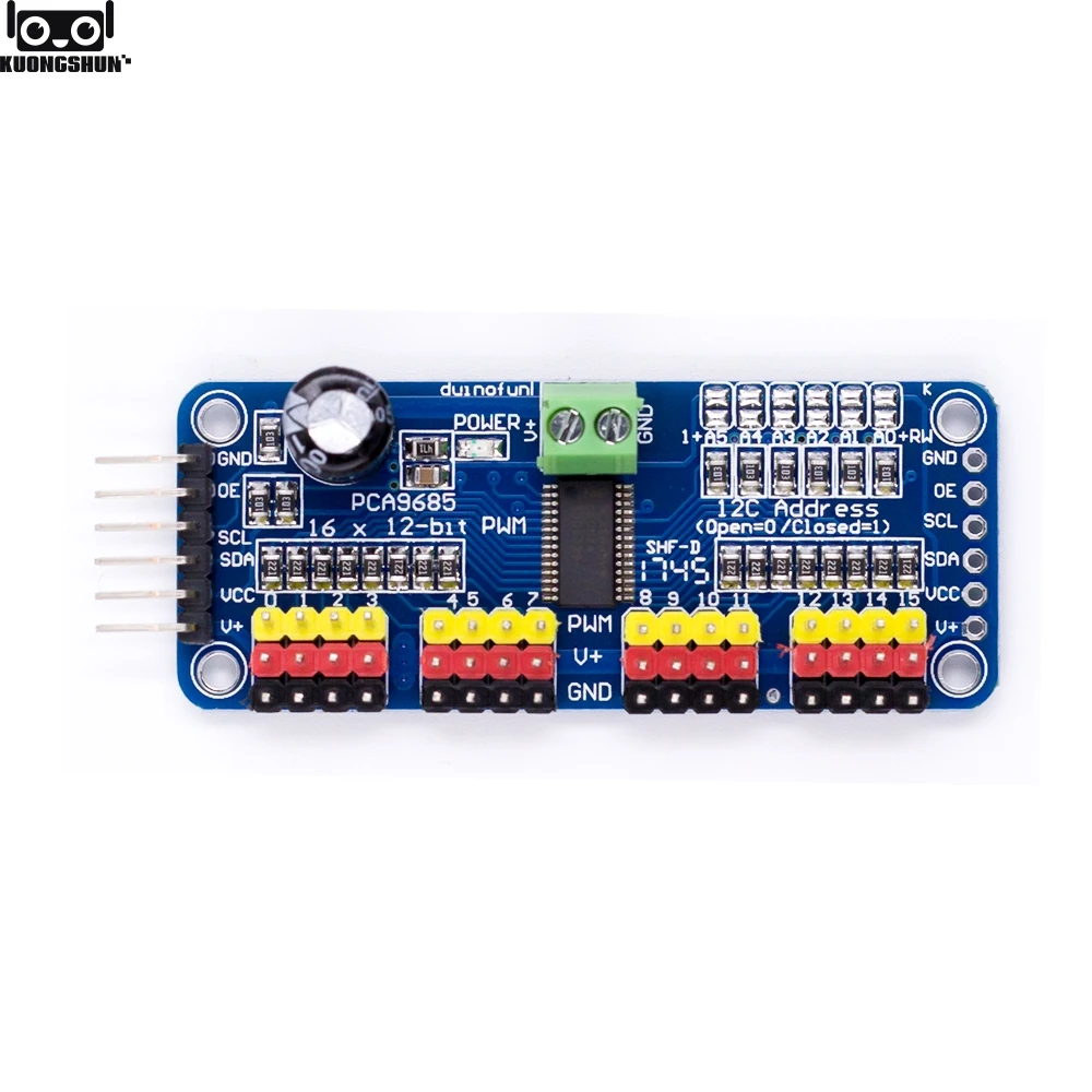 16 Channel 12-bit PWM/Servo Driver-I2C interface PCA9685 module for arduino or Raspberry pi shield module servo shield
16 Channel 12-bit PWM/Servo Driver-I2C interface PCA9685 module for arduino or Raspberry pi shield module servo shield