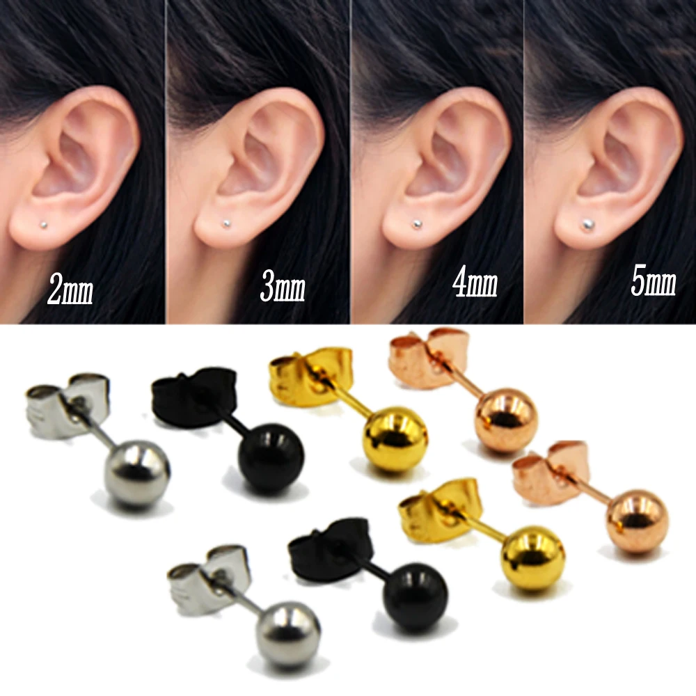 Sterling Silver Small Round Bead Ball Stud Earrings 2mm Unisex Set of 1 for Cartilage Nose Lips Choose Your Color