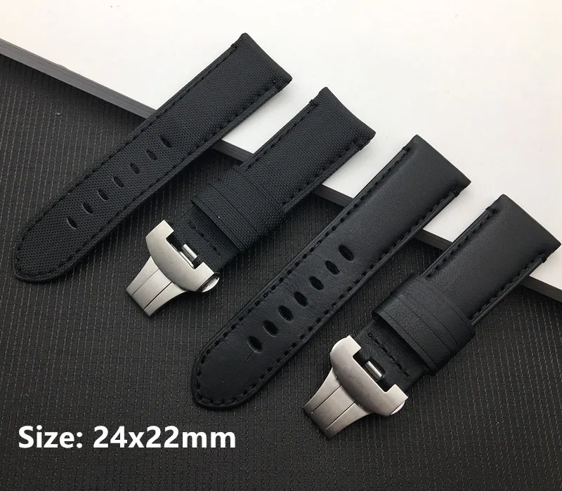 New 24mm Black Italy Genuine leather fabric nylon Watchbands With Butterfly Buckle Clasp For Panerai strap for PAM441 watch band
New 24mm Black Italy Genuine leather fabric nylon Watchbands With Butterfly Buckle Clasp For Panerai strap for PAM441 watch band