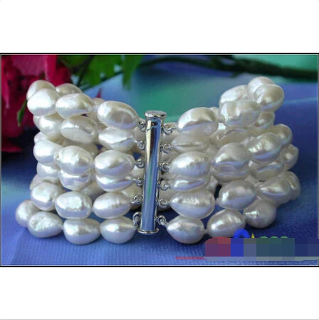 

6ROW 14MM WHITE BAROQUE FRESHWATER CULTURED PEARL BRACELET @^Noble style Natural Fine jewe SHIPPING 6.2