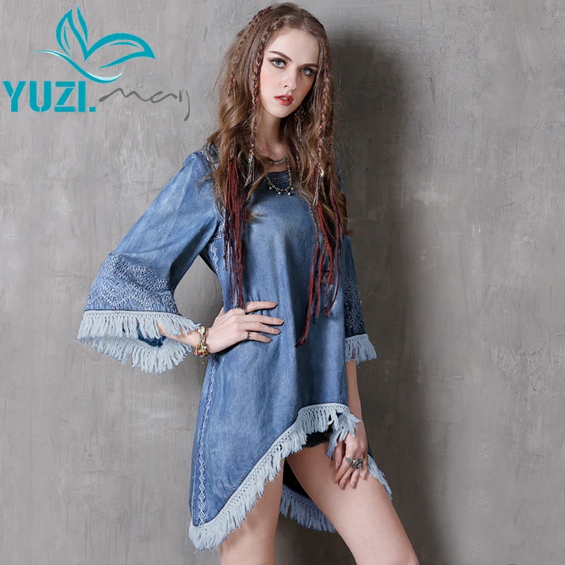 Summer Style Yuzi.may 2016 Denim Dress O-Neck Floral Embroidery Asymmetrical Ethnic Loose Women Dresses A8128 Vestidos Femininos
Summer Style Yuzi.may 2016 Denim Dress O-Neck Floral Embroidery Asymmetrical Ethnic Loose Women Dresses A8128 Vestidos Femininos