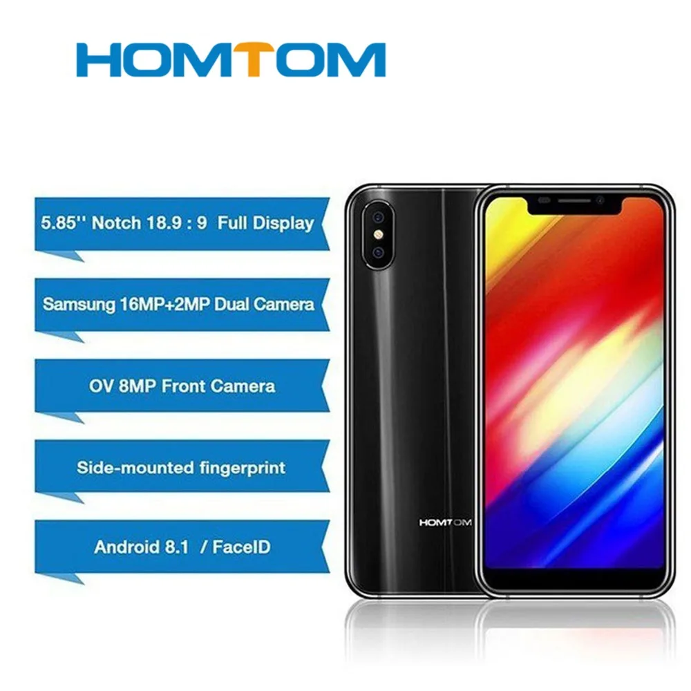 

Homtom H10 5.85 Inch Android 8.1 4gb+64gb Mobile Phone Face Id Fingerprint Id Mtk6750t Octa Core 16mp 8mp Ota Otg Smartphone