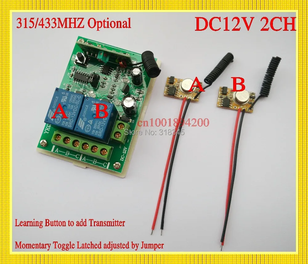 DC 12V 2CH Relay Receiver 2 Transmitter PCB Module Power ON Transmitting DC3V-12V Mini RemoteTransmitter315/433 Momentary Toggle
DC 12V 2CH Relay Receiver 2 Transmitter PCB Module Power ON Transmitting DC3V-12V Mini RemoteTransmitter315/433 Momentary Toggle
