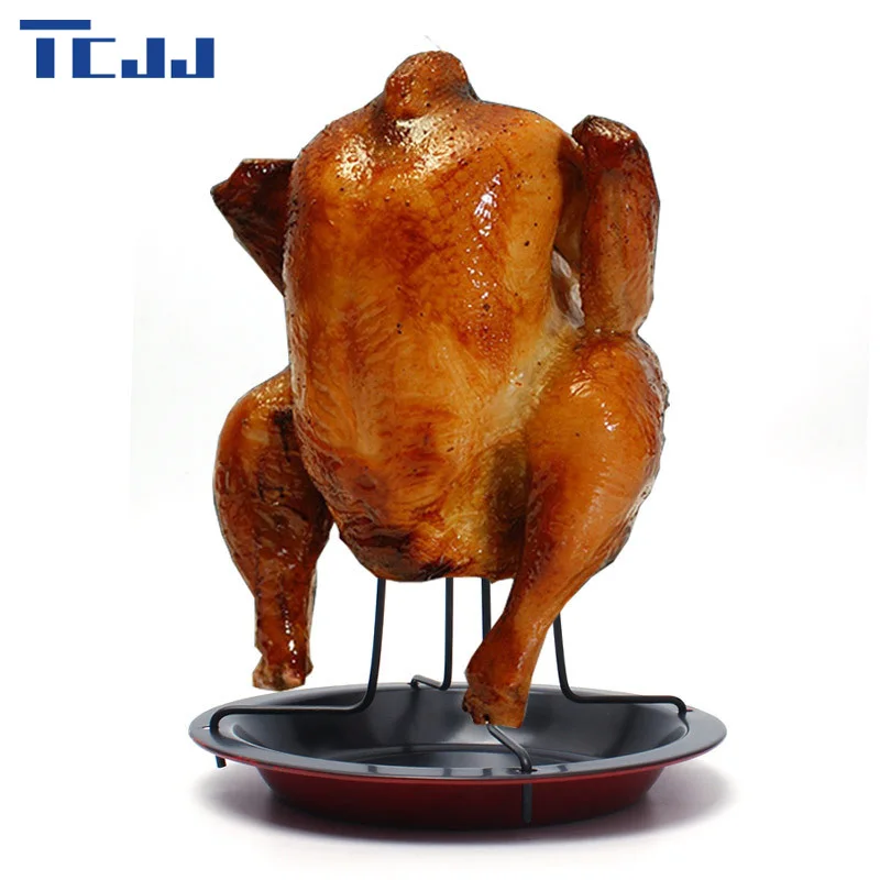 Image Non Stick Chicken Turkey Roaster Rack With Bowl Tin BBQ Accessories Tools Barbecue Grilling Baking Cooking Pans For Camping Oven