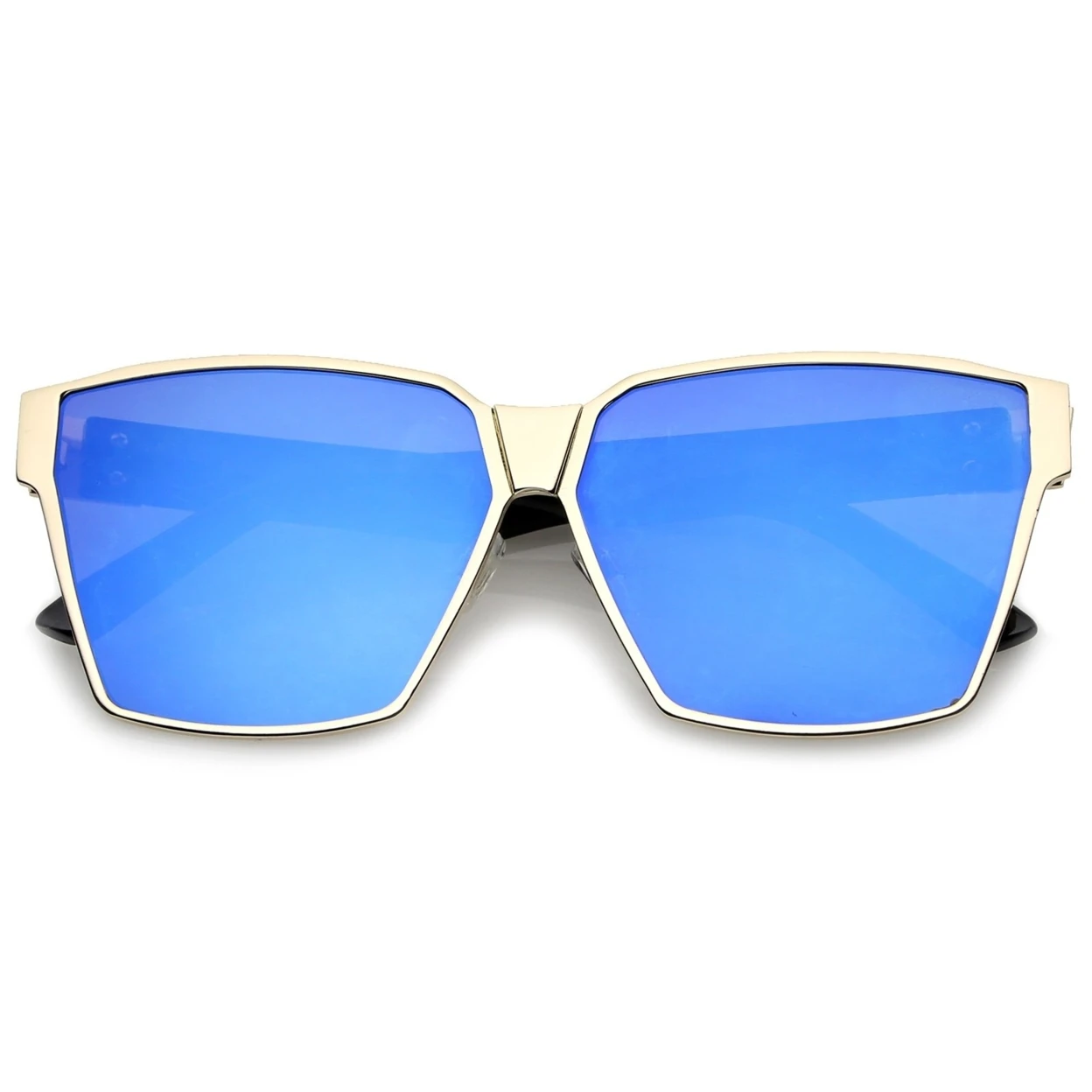 Oversize Metal Accent Horn Rimmed Colored Mirror Flat Lens Square Sunglasses 63mm (5)