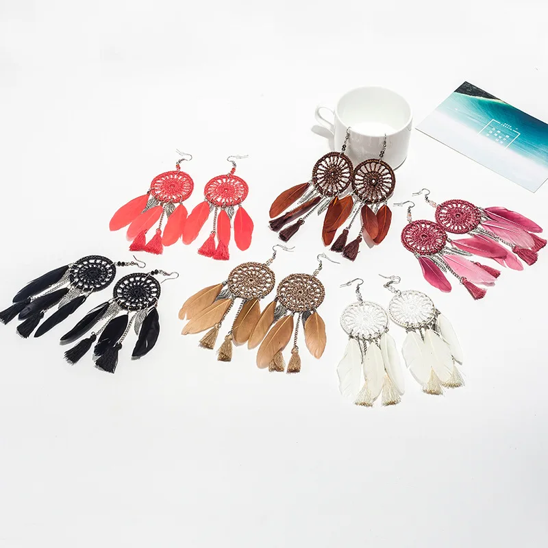 Женские винтажные серьги подвески Ловец снов в богемном стиле|dangling earrings for women|dangle