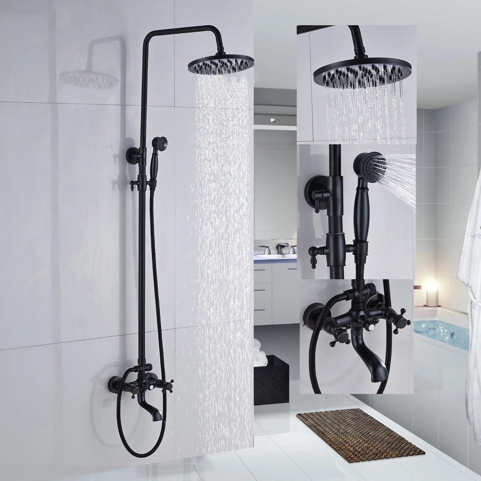 

Shower Faucets Oil Rubbed Bronze Bathroom Rainfall Shower Faucet Set Mixer Tap With Hand Sprayer Wall Mounted ZD227