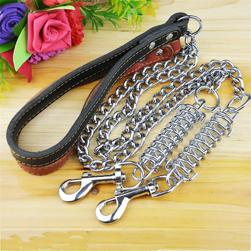 100% High Quality Genuine Cowhide Leather Pet Leash Iron Chain Leash Lead for Pet Big Dog Leash
100% High Quality Genuine Cowhide Leather Pet Leash Iron Chain Leash Lead for Pet Big Dog Leash