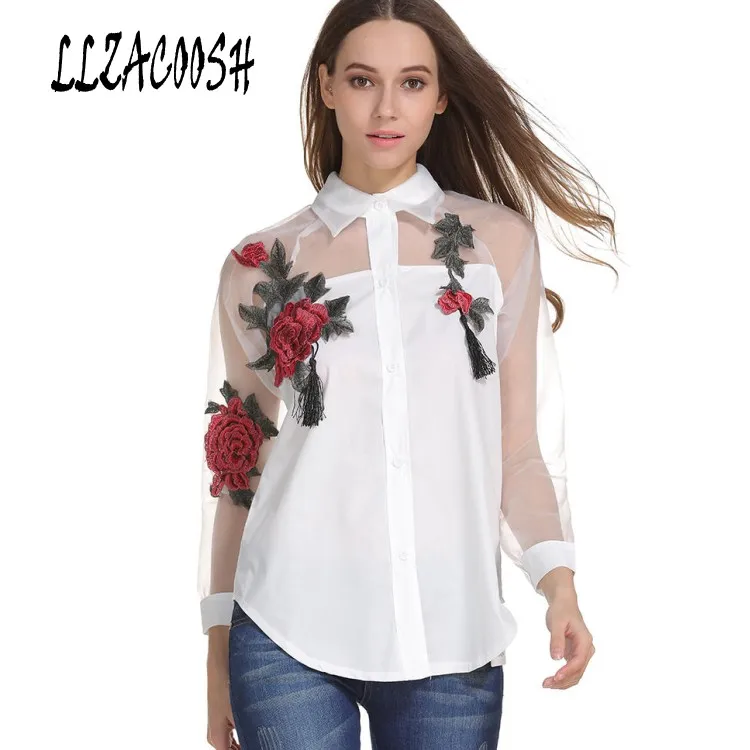 Women Summer Long Sleeve White Blouse Fashion Organza Embroidery Mesh Transparent Sexy Lady Office Shirt Clothes Plus Size Tops
Women Summer Long Sleeve White Blouse Fashion Organza Embroidery Mesh Transparent Sexy Lady Office Shirt Clothes Plus Size Tops