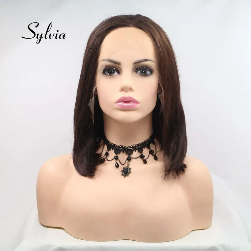 

Sylvia Short Brown Bob Wigs Synthetic Lace Front Wig For Women Hair Mixed Color Heat Resistant Fiber Hair Wigs Middle Parting