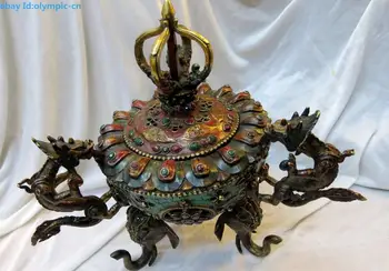 13" China Tibet brass inlay Turquoise Gem dragon elephant Incense burner censer
13" China Tibet brass inlay Turquoise Gem dragon elephant Incense burner censer