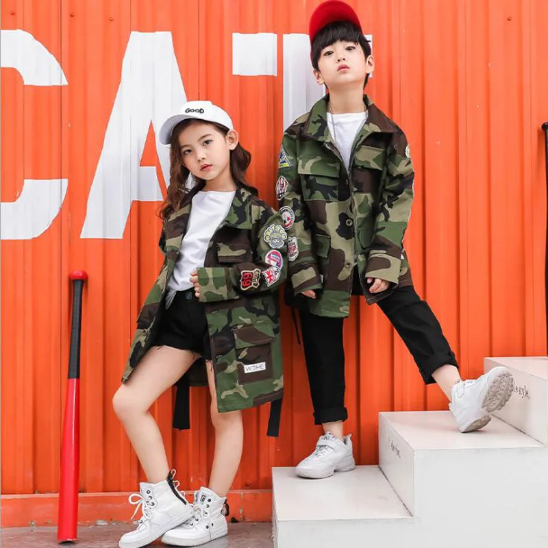 Kid Loose Jacket Camouflage Jogger Pants Hip Hop Clothing Outfits Jazz Dance Costume Girls Ballroom Party Dancing Street wear |