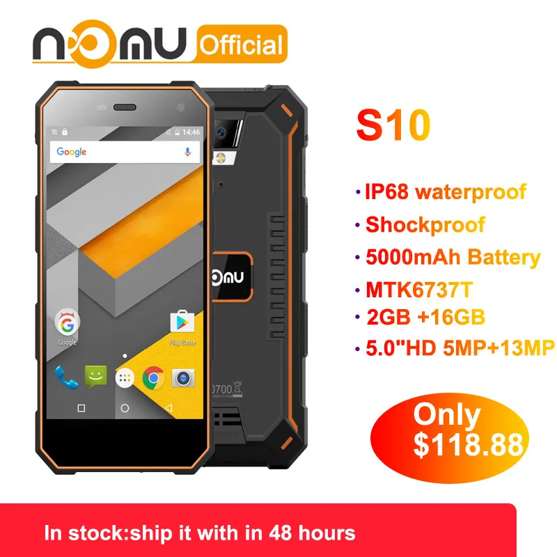 

Original nomu S10 2GB 16GB 4G IP68 Android 6.0 8.0MP Dual SIM Mobile Phone 5.0"HD MTK6737T Quad Core 1280x720 5000mAh smartphone