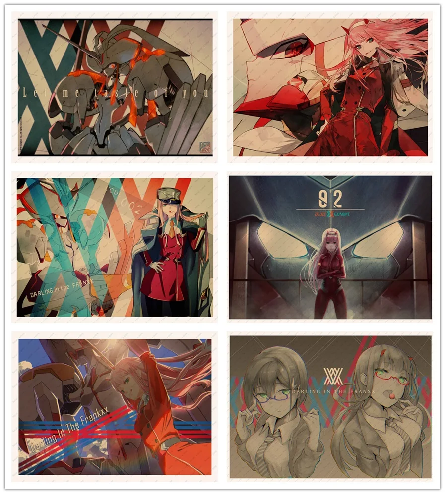 

Darling in the FranXX HIRO ZERO TWO ICHIGO GORO Wall sticker Kraft Poster Japanese Anime Poster Retro Poster