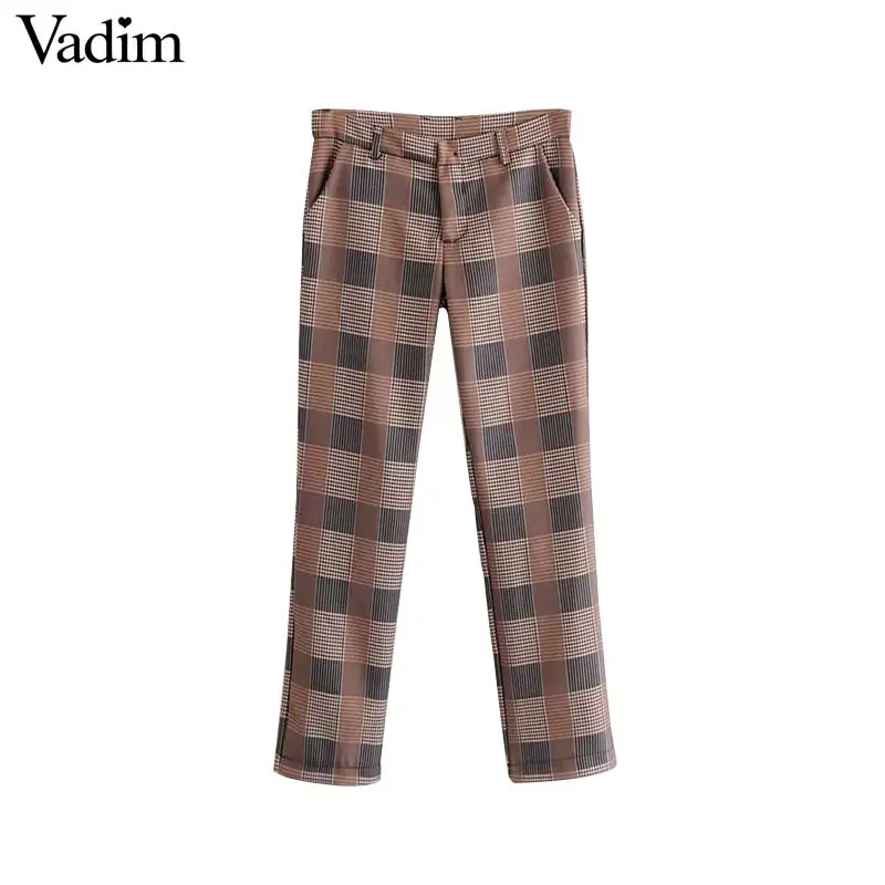 Vadim women vintage plaid Houndstooth pants pockets European style ladies retro casual full length trousers mujer KA010
Vadim women vintage plaid Houndstooth pants pockets European style ladies retro casual full length trousers mujer KA010