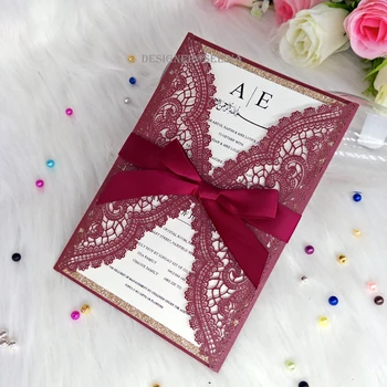 Burgundy Wedding Invitations with Ribbon Laser Cut Graduation Invitation Sweet 15th Birthday Party Favor Greeting Cards
Burgundy Wedding Invitations with Ribbon Laser Cut Graduation Invitation Sweet 15th Birthday Party Favor Greeting Cards