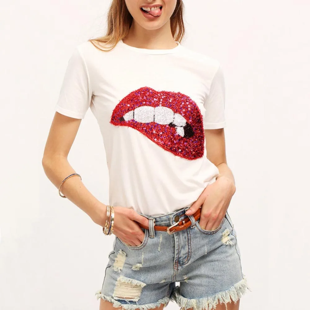 Pretty and cute Red Lips Print Women t shirt Summer Casual Short Sleeve O Neck t-shirt Ladies White TShirt Tops
Pretty and cute Red Lips Print Women t shirt Summer Casual Short Sleeve O Neck t-shirt Ladies White TShirt Tops