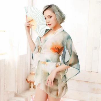 Sexy Ink Chiffon Print Kimono Lingerie Pajamas Low-Cut Translucent Nightgown Home Clothes Three-Piece Suit Sleepwear
Sexy Ink Chiffon Print Kimono Lingerie Pajamas Low-Cut Translucent Nightgown Home Clothes Three-Piece Suit Sleepwear