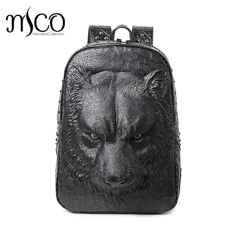 Unisex 3D Animal Travel School Backpacks Big Capacity PU Punk Shoulder Bags Skull gold