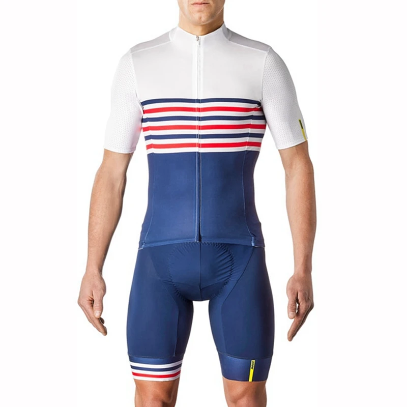 

Mavic 2019 New cycling suit men short sleeved cycle jersey white blue bike bib shorts with 9d gel pad CoolMax Tuta in silicone