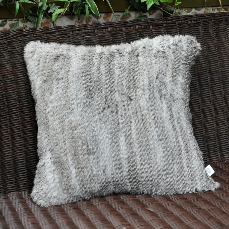 

Free Shipping CX-D-79 50x50cm Fashion Knitted Natural Grey Genuine Rabbit Fur Pillow Cover Cushion Cover Decorative Pillowcases