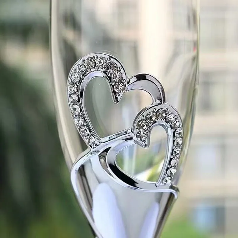 Image New Heart Shape Sliver Champagne Flutes Wedding Toasting Glassware 200ml Champagne Glass Metal Stand Wedding Gifts Wine Golets