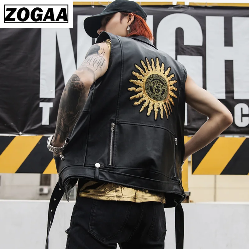 ZOGGA 2019 Men Spring Vests Night Club Rock Punk Locomotive Leather Vest Solid Black Sleeveless Jacket with Sun Flower Print
ZOGGA 2019 Men Spring Vests Night Club Rock Punk Locomotive Leather Vest Solid Black Sleeveless Jacket with Sun Flower Print