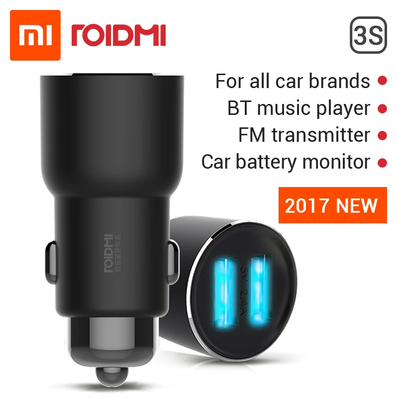 Xiaomi ROIDMI 3S Dual USB Bluetooth Car Charger 5V 3.4A FM APP for iOS/Android xiaomi roidmi 3 | Мобильные телефоны и