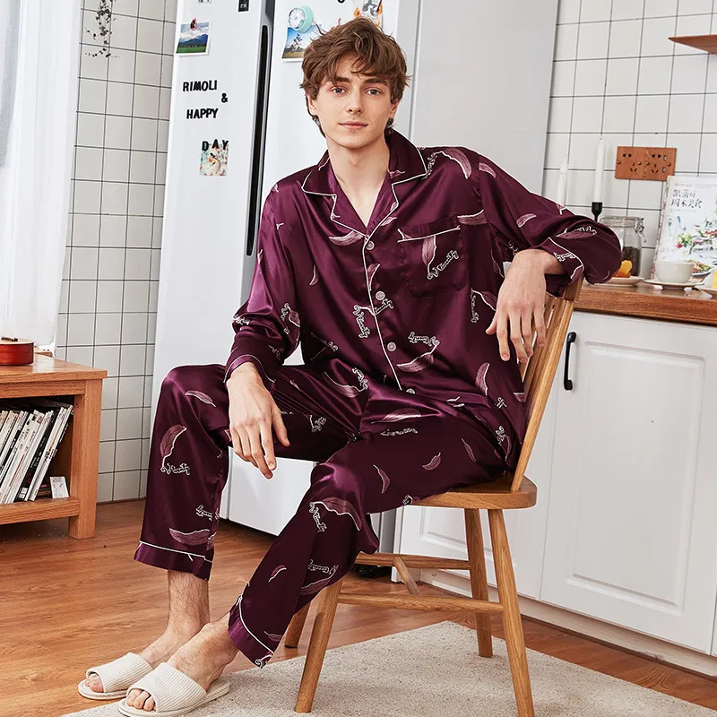 Man Fashion Spring Men's Stain Faux Silk Pajama Set 2 Pieces Pajamas Sleepwear Fashion Modern Style Soft Satin Nightgown
Man Fashion Spring Men's Stain Faux Silk Pajama Set 2 Pieces Pajamas Sleepwear Fashion Modern Style Soft Satin Nightgown