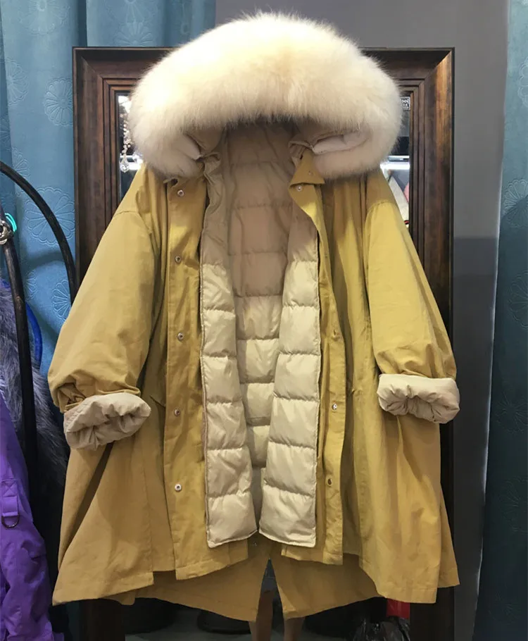 Oversized fur collar down parka women winter coat detachable liner long thick loose duck down jacket female
Oversized fur collar down parka women winter coat detachable liner long thick loose duck down jacket female