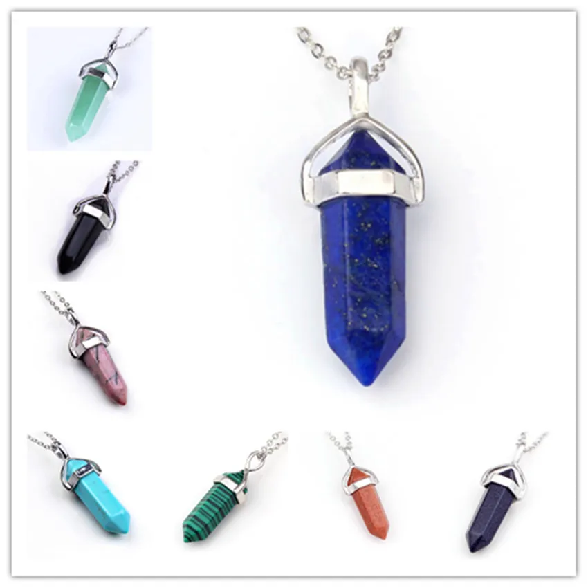 

Kraft-beads Silver Plated Amethysts Hexagon Column Pendant Opal Necklace Link Chain Fashion Jewelry