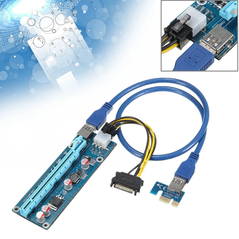 USB 3.0 PCIE Riser Card Express Adapter Card PCIe 1X 4x 8x 16x Extender Riser SATA IDE 15pin Male to 6pin Power Cable for Mining
USB 3.0 PCIE Riser Card Express Adapter Card PCIe 1X 4x 8x 16x Extender Riser SATA IDE 15pin Male to 6pin Power Cable for Mining