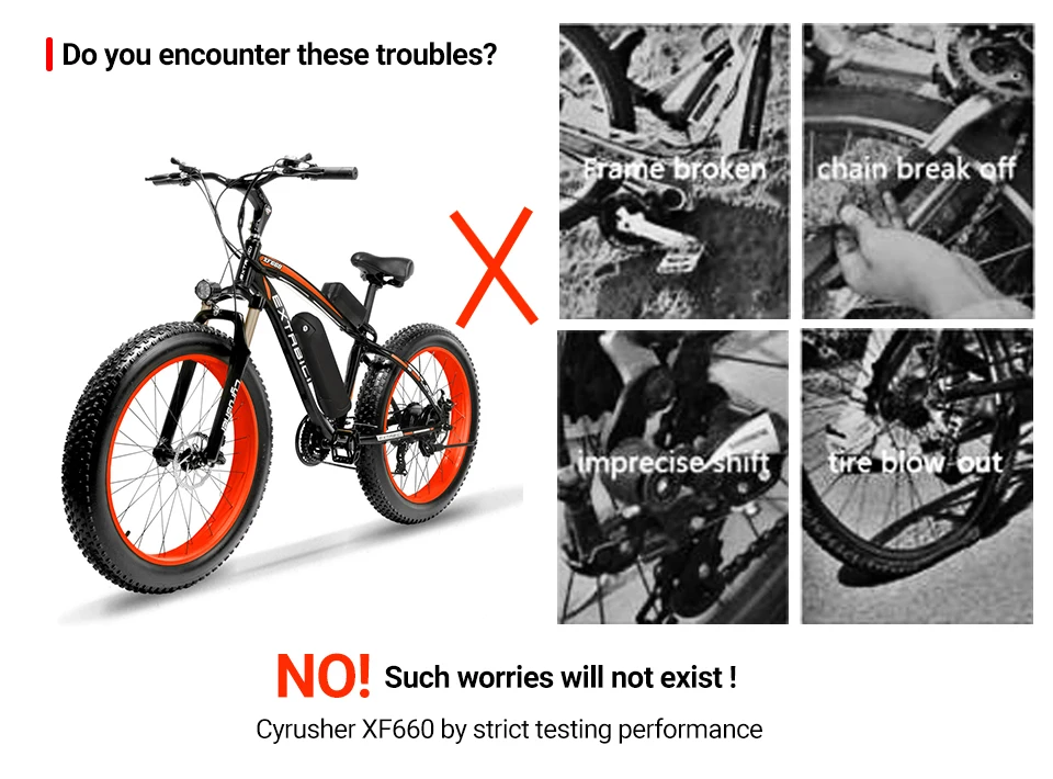 Excellent Extrbici New XF660 500W 48V Electric Mans Mountain Bike 4.0 Inch Fat Tire Disc Brake Beach Snowmobile Adjustable Stem Upgraded 2