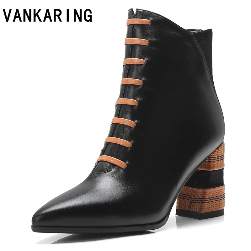 VANKARING 2018 genuine leather restoring ankle boots for women square high heels pointed toe platform black beige women boots
VANKARING 2018 genuine leather restoring ankle boots for women square high heels pointed toe platform black beige women boots