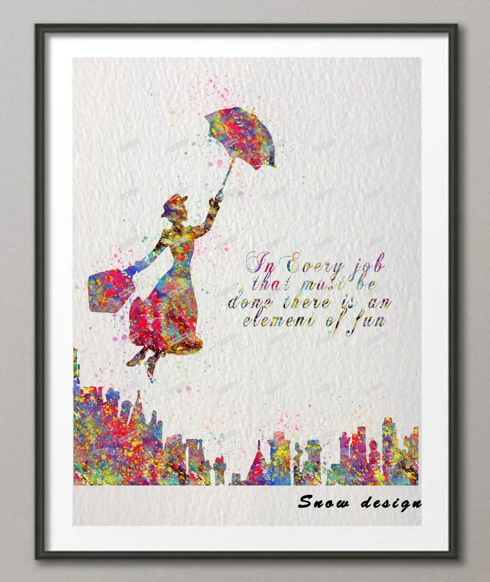 DIY Original watercolor Mary Poppins Quote wall art canvas painting poster print Kids room home