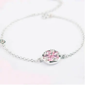 Sweet Pink Crystal Zircon Cherry Blossom Flower 925 Sterling Silver Bracelets & Bangles For Women pulseira S-B45
Sweet Pink Crystal Zircon Cherry Blossom Flower 925 Sterling Silver Bracelets & Bangles For Women pulseira S-B45