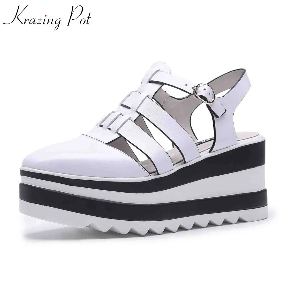 Krazing Pot 2019 cow leather hollow shoes women square toe ankle buckle straps gladiator thick bottom wedges increased shoes L78
Krazing Pot 2019 cow leather hollow shoes women square toe ankle buckle straps gladiator thick bottom wedges increased shoes L78