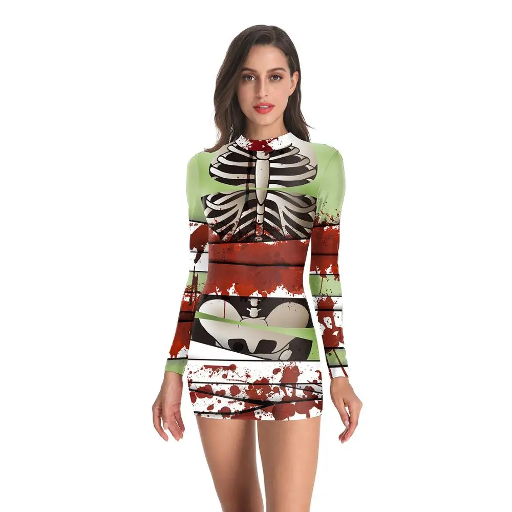 Women long sleeve Dress Halloween skeleton Printing Performance Garment Dress Cosplay Bloody zombies Dresses costume
Women long sleeve Dress Halloween skeleton Printing Performance Garment Dress Cosplay Bloody zombies Dresses costume