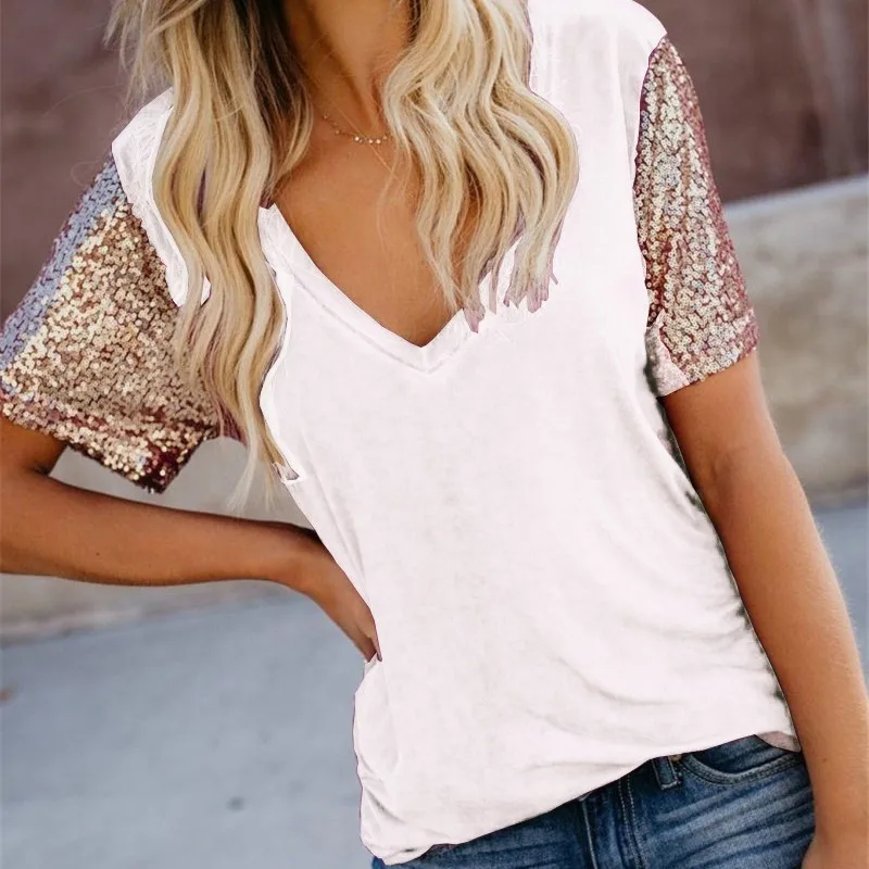 NEW Fashion Womens Sequins TShirt Casual Short Sleeve O-Neck Patchwork Tops T-Shirt women Sequined Camiseta Mujer 2019
NEW Fashion Womens Sequins TShirt Casual Short Sleeve O-Neck Patchwork Tops T-Shirt women Sequined Camiseta Mujer 2019