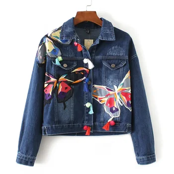 Women's fashion normic long-sleeve turn-down collar three-dimensional butterfly embroidery tassel denim outerwear
Women's fashion normic long-sleeve turn-down collar three-dimensional butterfly embroidery tassel denim outerwear