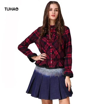 TUHAO Flare Sleeve Stand Collar Ruffles Blouse Women Tops Slim Fit Single Breasted Cotton Plaid Shirts Female TB9250
TUHAO Flare Sleeve Stand Collar Ruffles Blouse Women Tops Slim Fit Single Breasted Cotton Plaid Shirts Female TB9250
