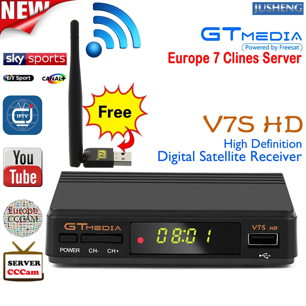 Freesat V7S HD DVB-S2 Upgrade Satellite Receiver with USB WIFI Full 1080P HD Receptor Support Cccam PowerVu YouTube Biss key PK
Freesat V7S HD DVB-S2 Upgrade Satellite Receiver with USB WIFI Full 1080P HD Receptor Support Cccam PowerVu YouTube Biss key PK