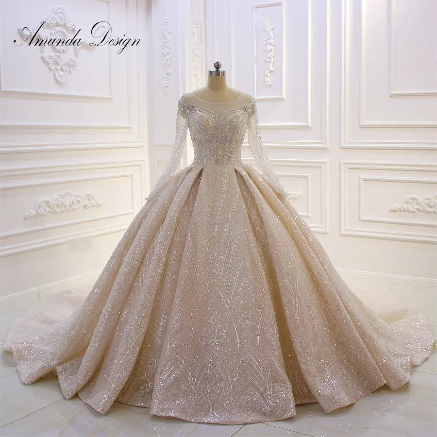 Amanda Design High Quality Custom Made Long Sleeve Shiny Ball Gown Wedding Dress
Amanda Design High Quality Custom Made Long Sleeve Shiny Ball Gown Wedding Dress