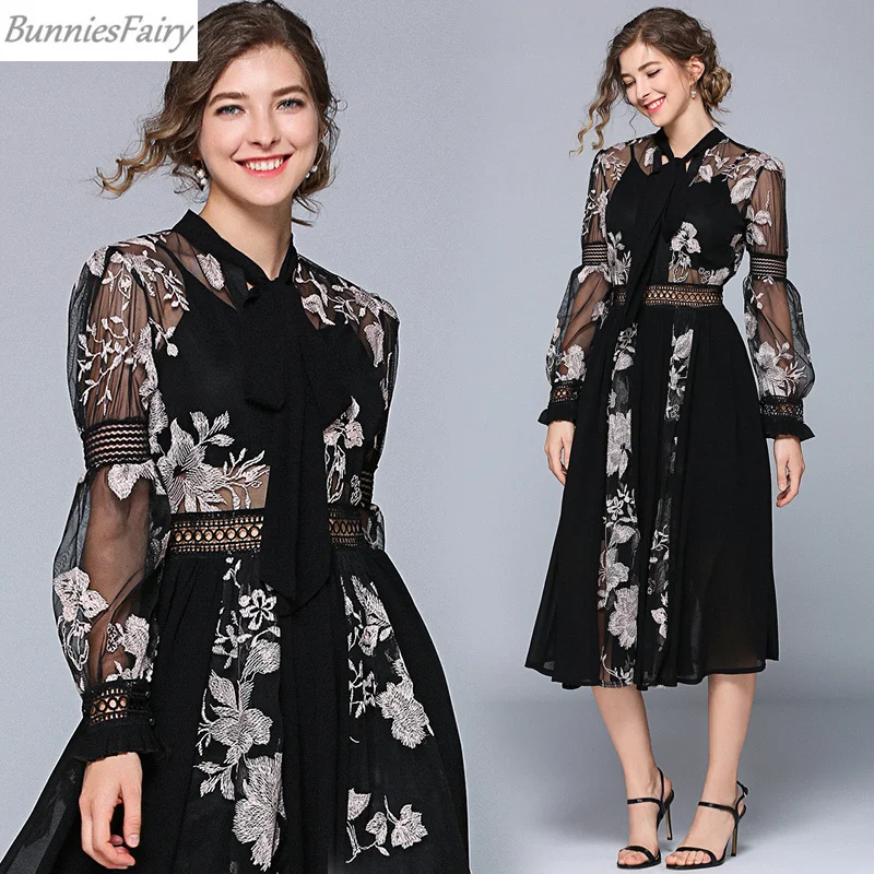 BunniesFairy Summer Women Chic Vintage Retro Flower Embroidery Black Chiffon Midi Dress See Through Hollow Out Lantern Sleeve
BunniesFairy Summer Women Chic Vintage Retro Flower Embroidery Black Chiffon Midi Dress See Through Hollow Out Lantern Sleeve