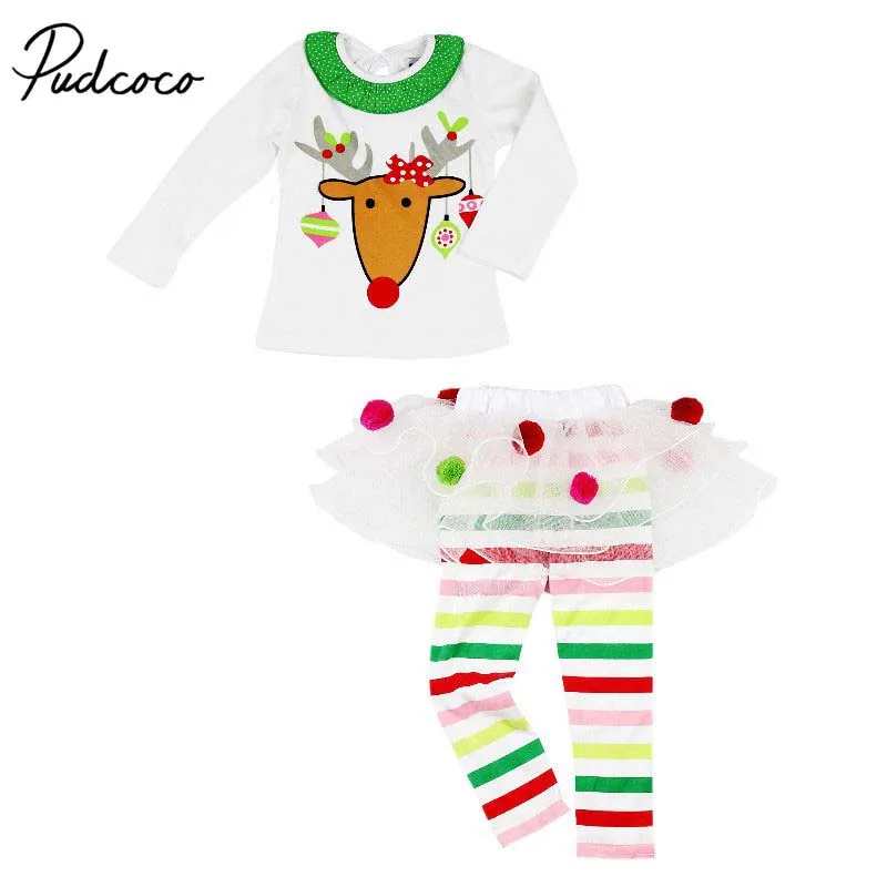 Фото Pudcoco 2018 Рождественская детская одежда для маленьких девочек Блузка с оборками в