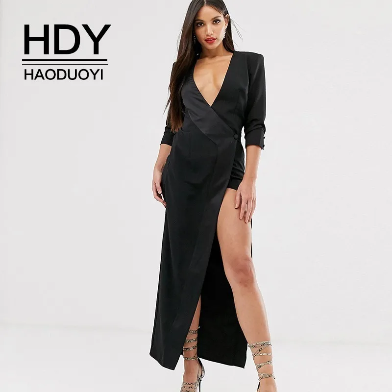 HDY Haoduoyi Western Style Sexy Solid Color Stitching Deep V-neck Front Button Long Sleeve High Split Sexy Office Lady Dress
HDY Haoduoyi Western Style Sexy Solid Color Stitching Deep V-neck Front Button Long Sleeve High Split Sexy Office Lady Dress