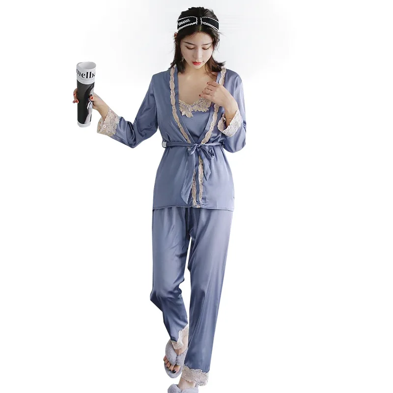 Autumn Lace Satin Pajamas Set 3 Pieces Winter Women Sexy Pajamas Sleepwear For Women Silk Nightwear Long Robe Home Wear Pyjama
Autumn Lace Satin Pajamas Set 3 Pieces Winter Women Sexy Pajamas Sleepwear For Women Silk Nightwear Long Robe Home Wear Pyjama