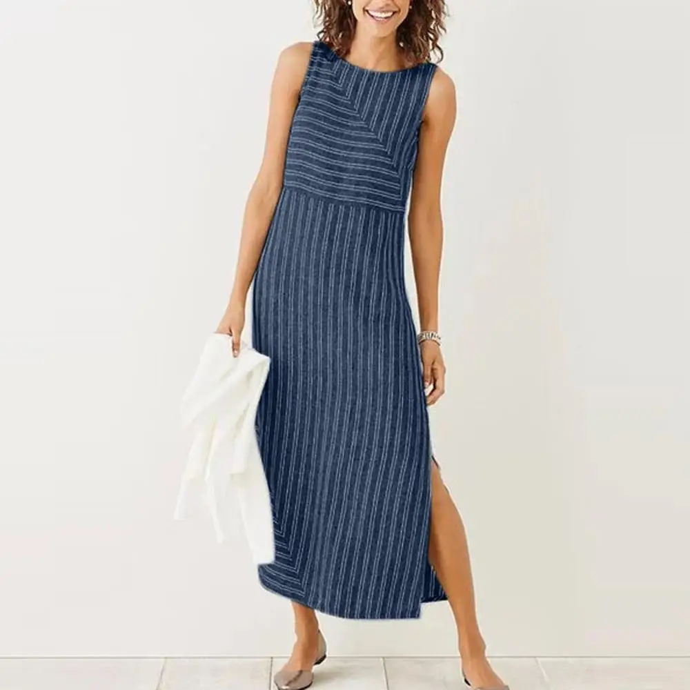 Summer Women Linen Dress Casual Striped Sleeveless Ladies Dress flax round-Neck Loose Long Women Dress Beach Soft
Summer Women Linen Dress Casual Striped Sleeveless Ladies Dress flax round-Neck Loose Long Women Dress Beach Soft
